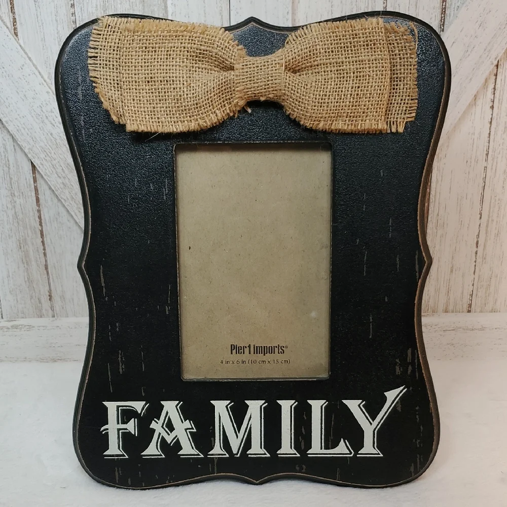 NWT Pier 1 Imports Black Family Picture Frame with Burlap Bow Photo